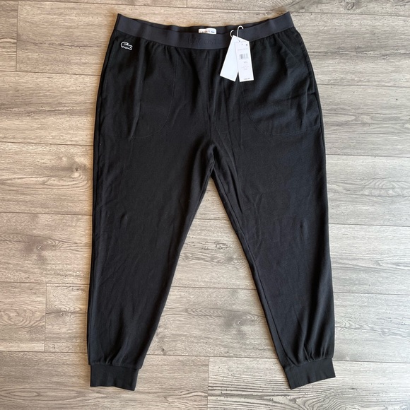 Lacoste Men's Cotton Lounge Joggers Pants Waffle Knit Lightweight Black XXL - Picture 2 of 9
